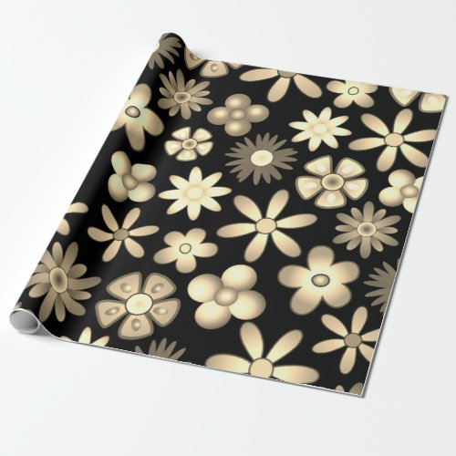 Flowers Naif Vintage Retro Style Design  Wrapping Paper