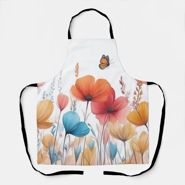 Flowers Nature Illustration Pastel Colour Drawing Apron (Front)