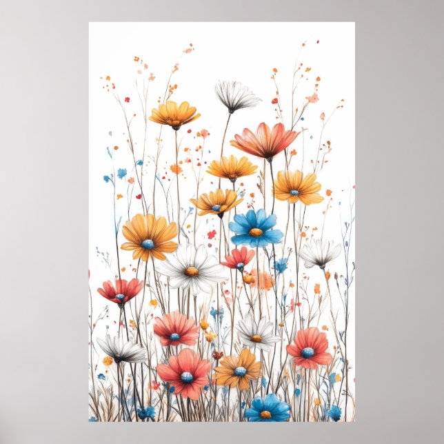 Flowers Nature Illustration Pastel Colour Drawing Poster (Front)