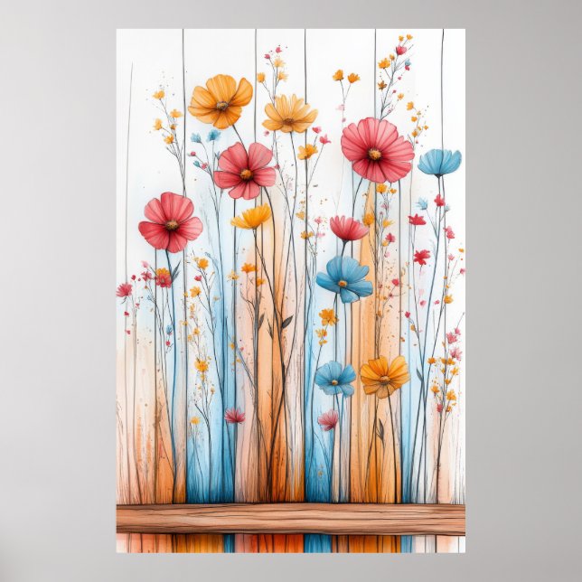 Flowers Nature Illustration Pastel Colour Drawing Poster (Front)