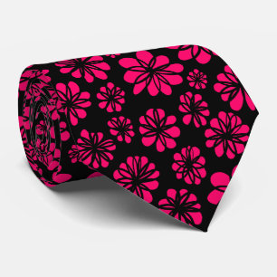 Flowers - Neon Red on Black Neck Tie