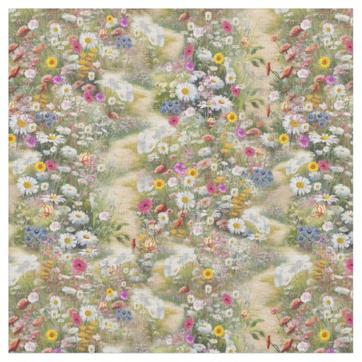 Flowers next to a path fabric