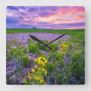 Flowers North Dakota Red River Valley Square Wall Clock