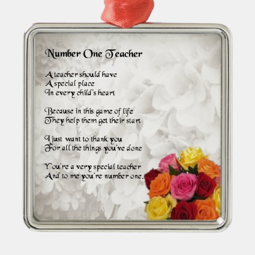 Flowers _ Number 1 Teacher Poem Metal Ornament