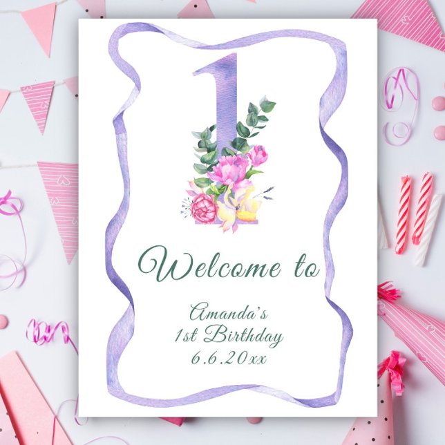 Flowers number 1st Birthday Party  Poster (Creator Uploaded)
