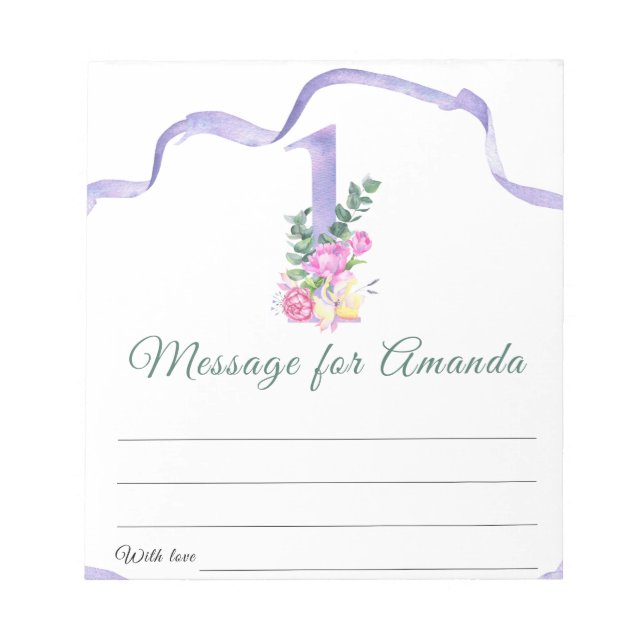 Flowers number birthday time capsule message notepad (Front)