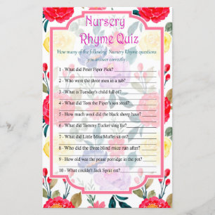 Flowers Nursery Rhyme Quiz baby shower game