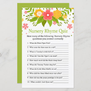 Flowers Nursery Rhyme Quiz baby shower game