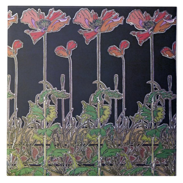 Flowers of Art Nouveau Style, Mucha Ceramic Tile (Front)