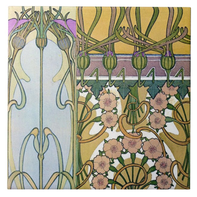 Flowers of Art Nouveau Style, Mucha Ceramic Tile (Front)