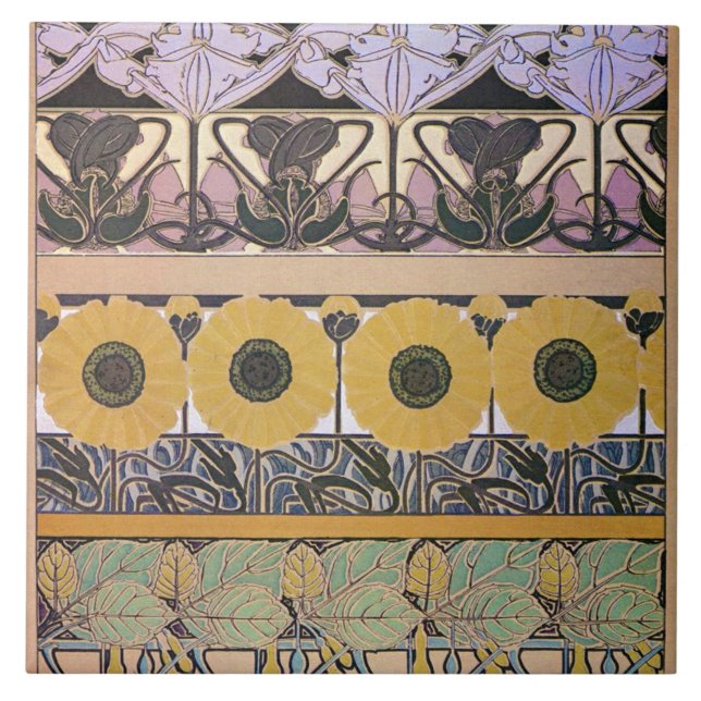 Flowers of Art Nouveau Style, Mucha Ceramic Tile (Front)