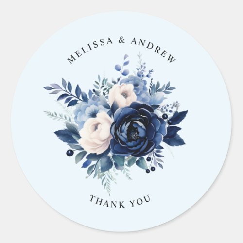 Flowers of Blue Thank You Classic Round Sticker