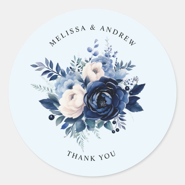 Flowers of Blue Thank You Classic Round Sticker (Front)