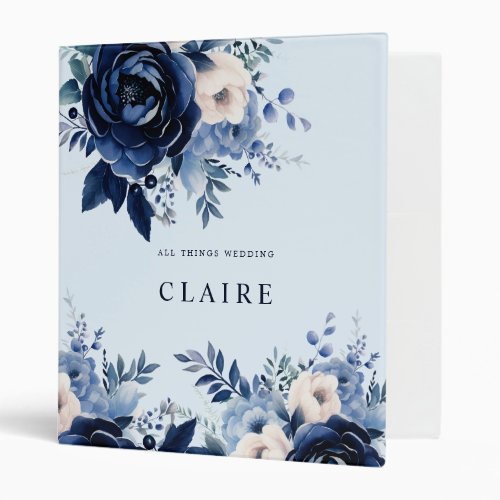 Flowers of Blue Wedding lIGHT bLUE 3 Ring Binder