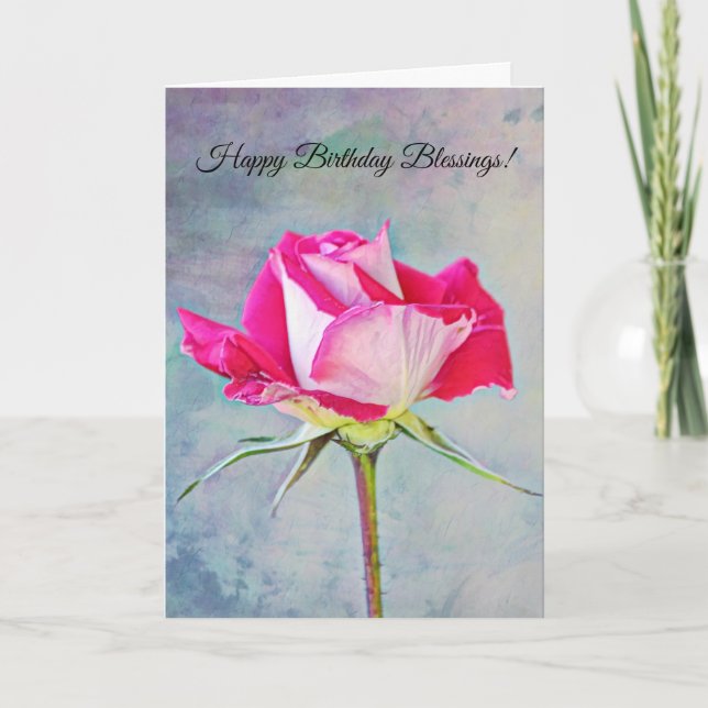 Flowers of Faith Birthday Blessings Rose Card (Front)