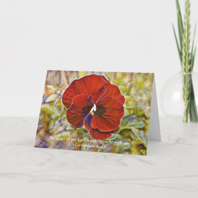 Flowers of Faith Red Petunia Artsy Note Card (Front)