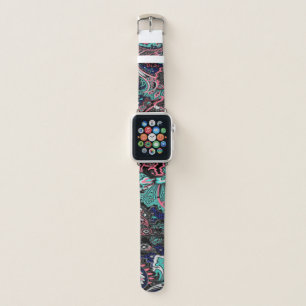 Flowers of Joy Teal Pink Blue Black Apple Watch Band