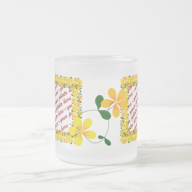 Flowers of Orange & Yellow Frame Frosted Glass Coffee Mug (Center)