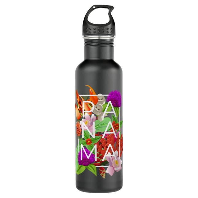 Flowers of Panama Word Art - Panamanian Pride  Stainless Steel Water Bottle (Front)