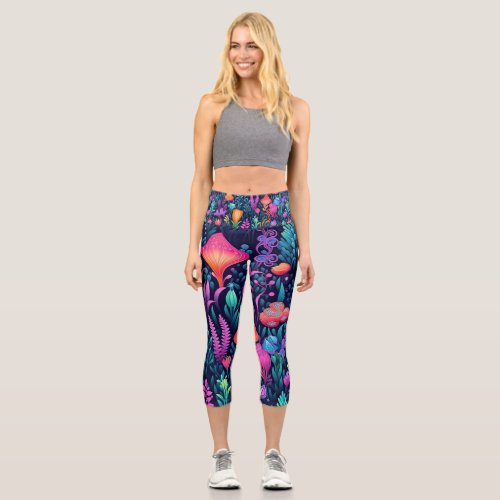 Flowers of the Sea _ Aqua Flora Capri Leggings