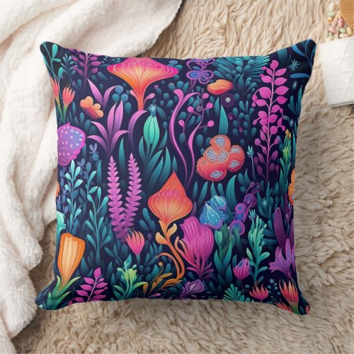 Flowers of the Sea _ Aqua Flora Throw Pillow