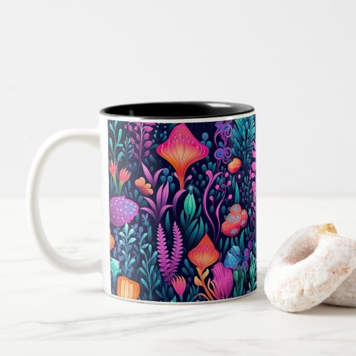 Flowers of the Sea _ Aqua Flora Two_Tone Coffee Mug