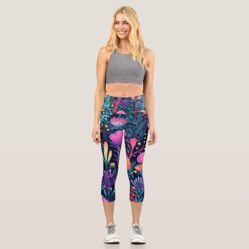 Flowers of the Sea _ Nautical Blooms Capri Leggings