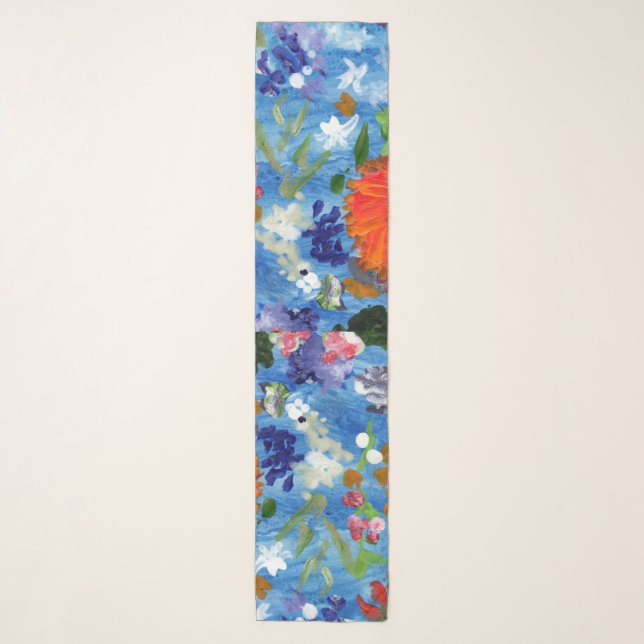 Flowers on a blue background scarf (Front)