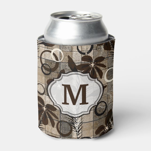 Flowers on a checkered background in a rustic styl can cooler (Can Front)