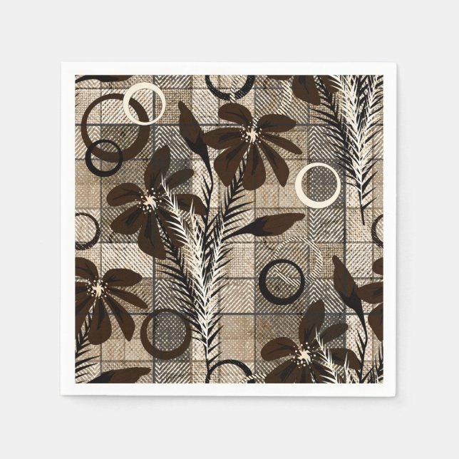 Flowers on a checkered background in a rustic styl napkins (Front)