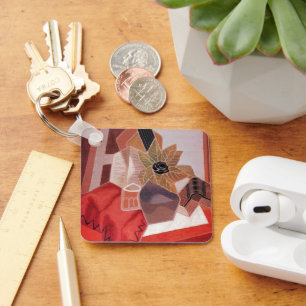 Flowers on a Table by Juan Gris, Vintage Cubism Keychain