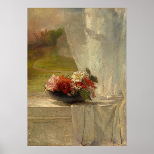Flowers on a Window Ledge by John La Farge Poster (Front)