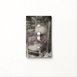 Flowers On Antique Chair In Black And White Light Switch Cover