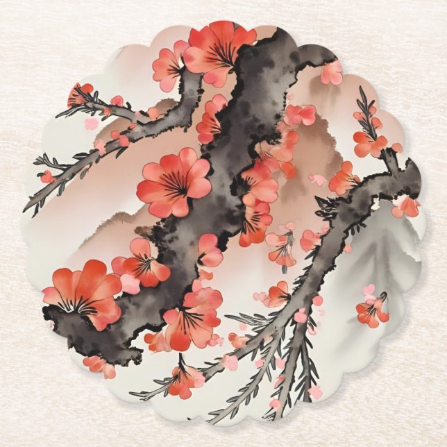 Flowers on Black Paper Coaster (Front)