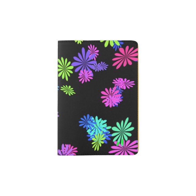 Flowers on black passport holder (Front)