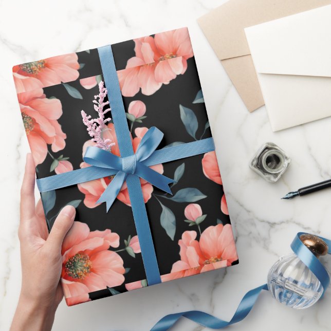 Flowers on black Wrapping Paper (Gifting)