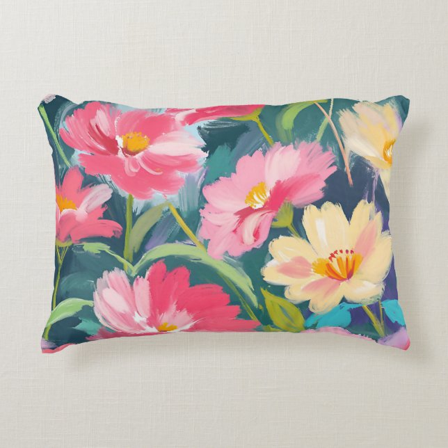 Flowers on Blue Accent Pillow (Front)