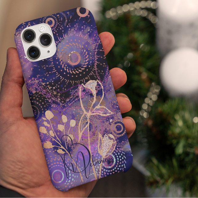Flowers on blue-purple circles design Case-Mate iPhone case (Creator Uploaded)