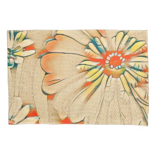 Flowers On Burlap _ A Charming Country Garden Pillow Case