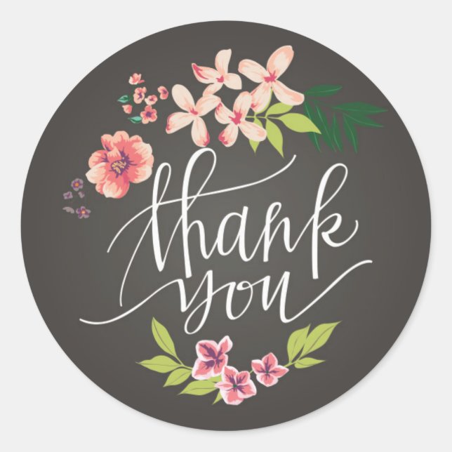 Flowers on Chalkboard Thank You Sticker (Front)