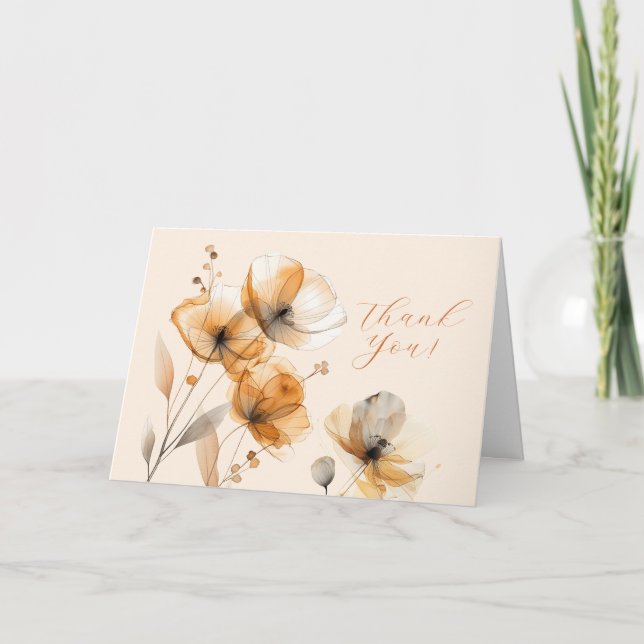 Flowers on Creme, Your Logo, QR Code, Bus. Name Thank You Card (Front)