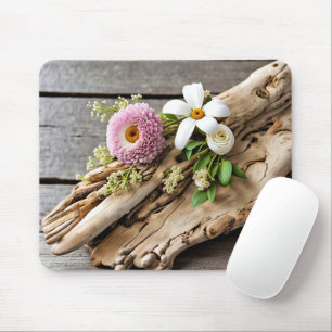 Flowers On Driftwood Mouse Pad
