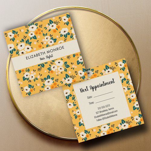 Flowers on Gold Salon Hair Stylist Makeup Appointment Card