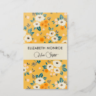 Flowers on Gold Salon Hair Stylist Makeup Raised Spot UV Business Card