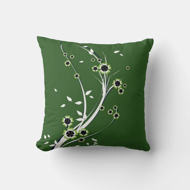 Flowers on Green Throw Pillow (Front)