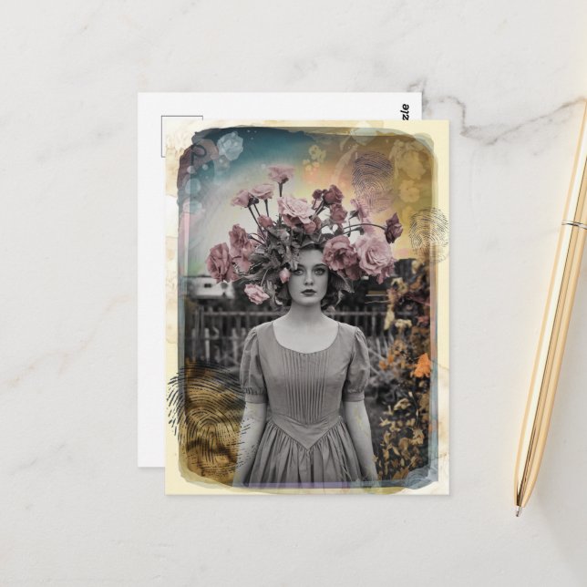 Flowers on Her Head Fingerprinted Photo Postcard (Front/Back In Situ)
