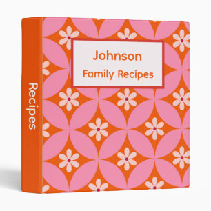 Flowers on Mid Century Pink Circles custom recipes 3 Ring Binder
