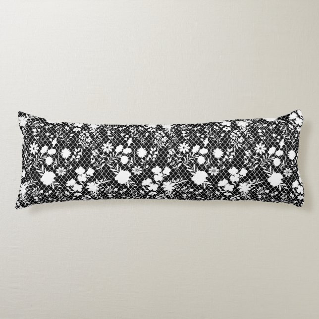 Flowers on net 01.bx4 Black BG Body Pillow (Front)