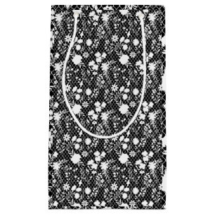 Flowers on net 01.bx4 Black BG Small Gift Bag