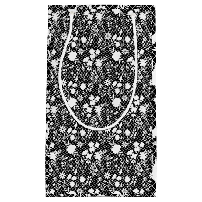 Flowers on net 01.bx4 Black BG Small Gift Bag (Front)